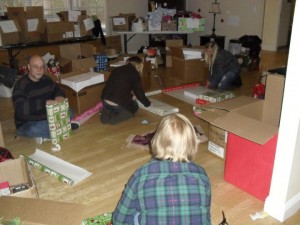 Wrapping the gifts for each child from CnK