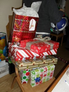 Some of the wrapped gifts